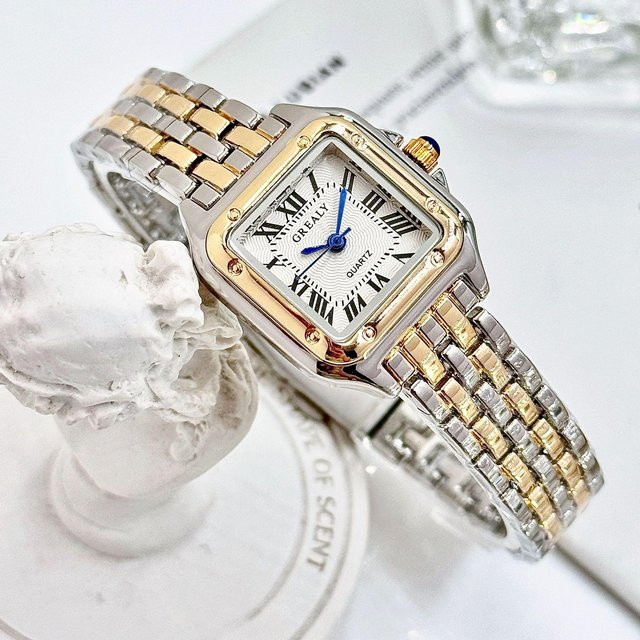 GREALY Armbanduhr, Quarz, Edelstahl, Diamant, Damen, Weiß, Eckig - Bild 1