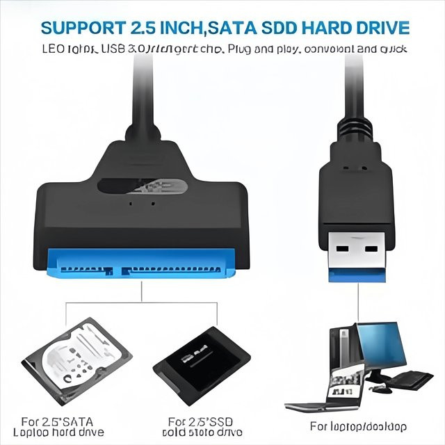 OLOEY USB-C zu SATA III Adapterkabel 6 Gbit/s, 25 Zoll HDD SSD Festplattenkonverter mit 22Pin Stecker, Schwarz - Bild 1
