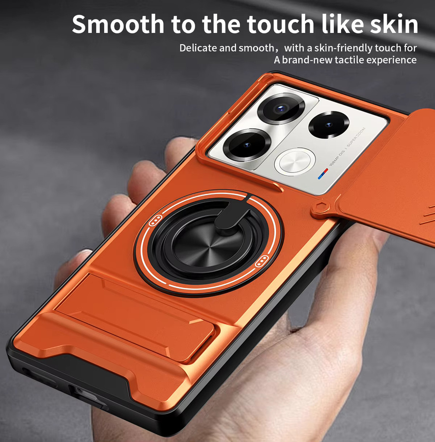 Stoßfeste Panzer-Handyhülle für Infinix Note Edge 60 50 40 30 Pro 40S 50S 50X mit Kameraschutz, Ständer und magnetischer Abdeckung in Silber und Orange - Bild 6