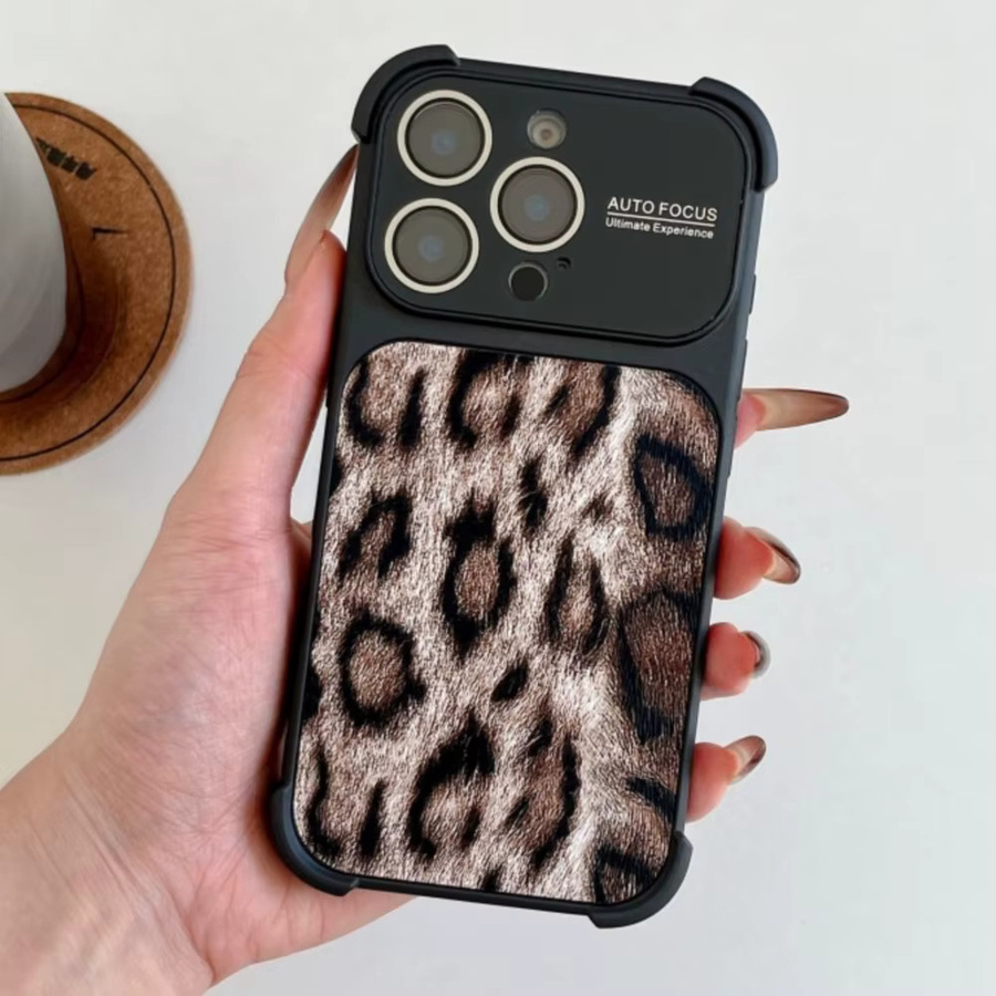 Stoßfeste iPhone Hülle mit Leopardenmuster und Fensterschutz in Schwarz und Multicolour für iPhone 17, 16, 15, 14, 13 Pro Max Plus aus TPU - Bild 1