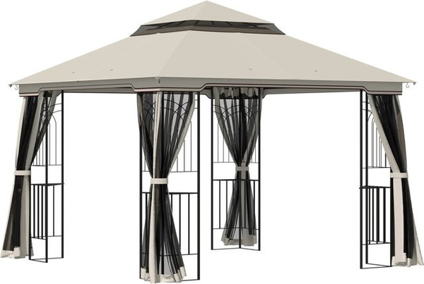 Outsunny Gartenpavillon mit Doppeldach aus Metall und Polyester in Beige, B/T/H: 299 x 299 x 274 cm