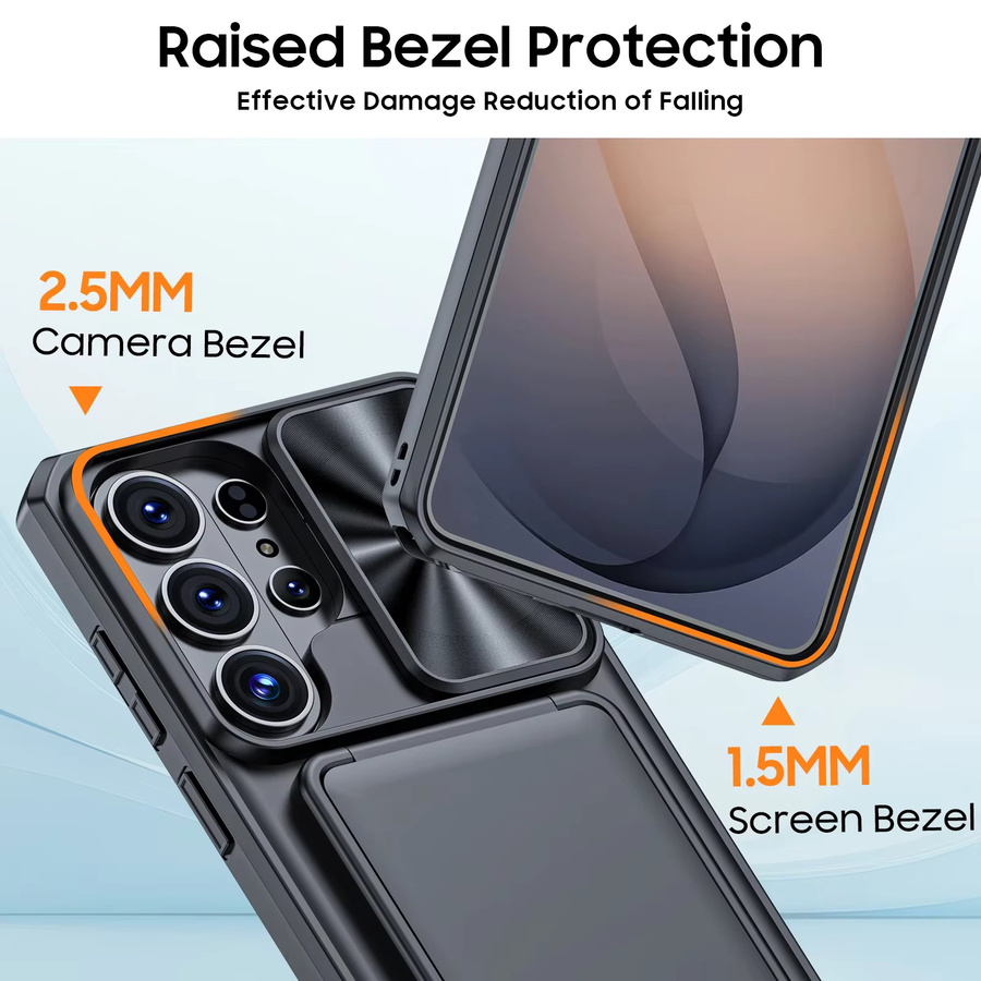 Stoßfeste Handyhülle für Samsung Galaxy S26 Ultra von BANGZAO mit Kamerahalterung und vollständiger Abdeckung aus TPU in Schwarz oder Orange - Bild 5