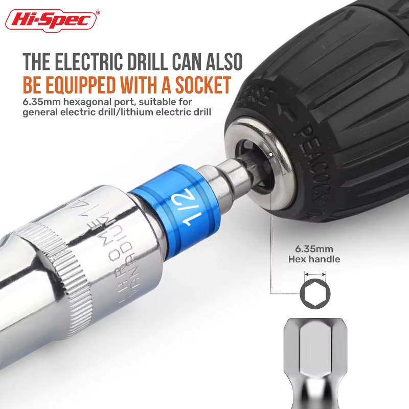 Hi-Spec Schlagschrauber-Adapter-Set mit Bit-Halterung für Ratschenschlüssel inklusive 1/4, 3/8 und 1/2 Zoll Optionen - Bild 2