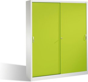 C+P Aktenschrank Acurado mit Schiebetüren, 2 x 5 Ordnerhöhen, Front Viridingrün, Korpus Lichtgrau, H x B x T: 195 x 160 x 40 cm - Bild 1
