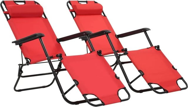 Set aus 2 klappbaren Sonnenliegen von vidaXL in Rot mit Fußablage und verstellbarer Kopfstütze - Bild 1