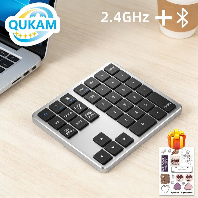 Qukam K35 Digitale Numerische Tastatur mit Dual Bluetooth und 2,4 GHz Funk, Wiederaufladbares Numpad in Schwarz für iOS, Android und Windows - Bild 1