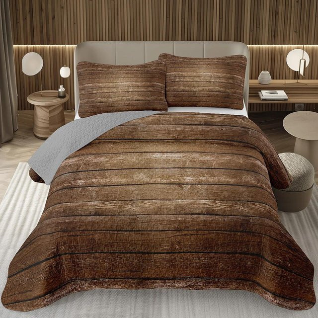 Gu Tao Bettwäsche-Set mit Holzoptik in Braun, 3-teilig, B/H: 135 x 200 cm - Bild 1
