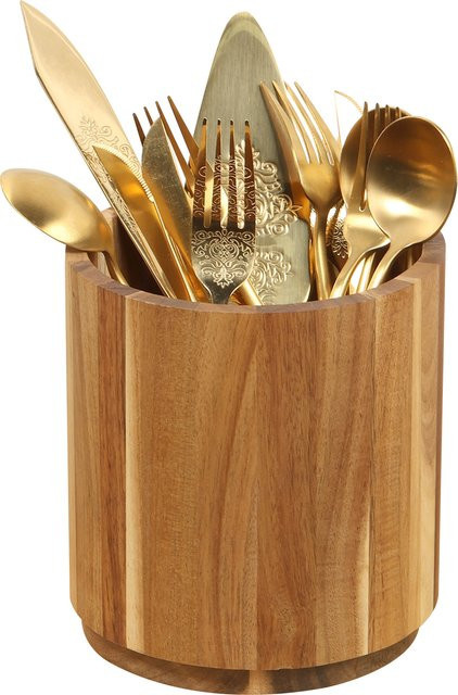 Willstar Utensilienhalter aus Akazienholz in Braun, 360 Grad rotierender Organizer für Küchenbesteck und Kochutensilien, B/T/H: 16,5 x 15,0 cm - Bild 1
