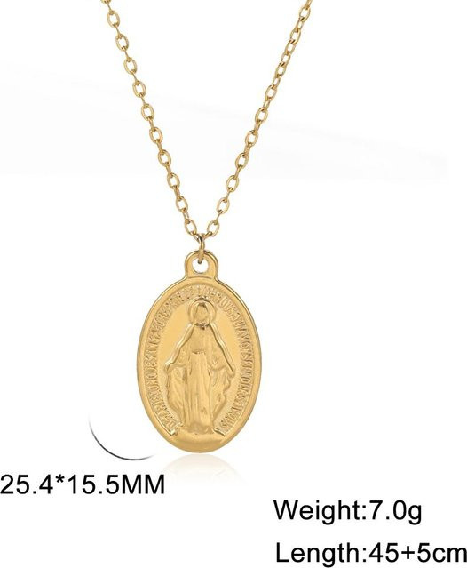Halskette Jungfrau Maria Anhänger, Edelstahl, Damen, Gold, beige - Bild 1