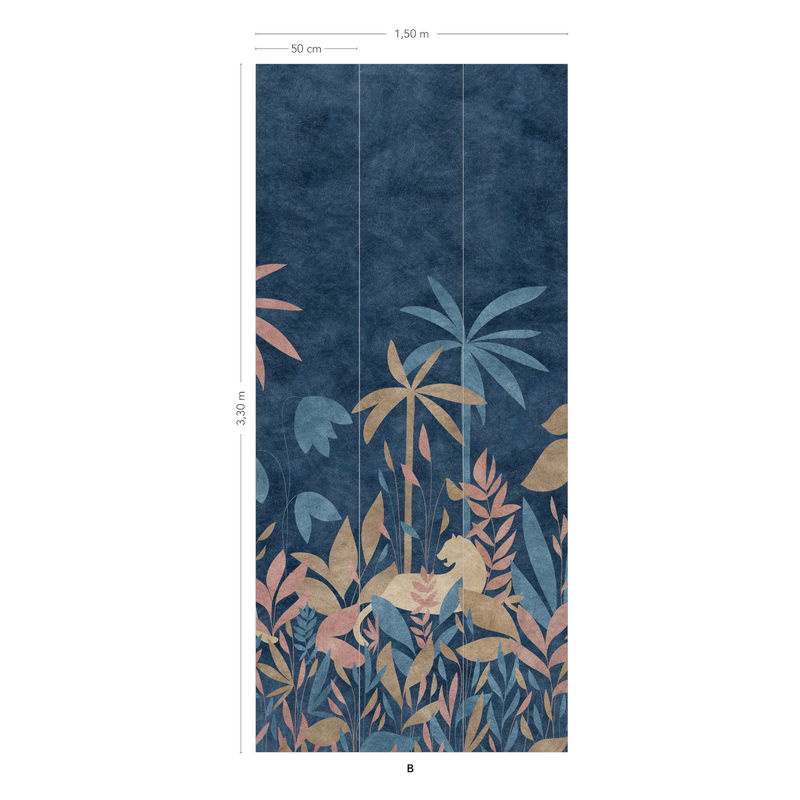Isidore Leroy Wandtattoo Paradis Des Tigres Multico Mural in Blau und Beige mit Tiermotiv und botanischem Design aus Vlies - Bild 2