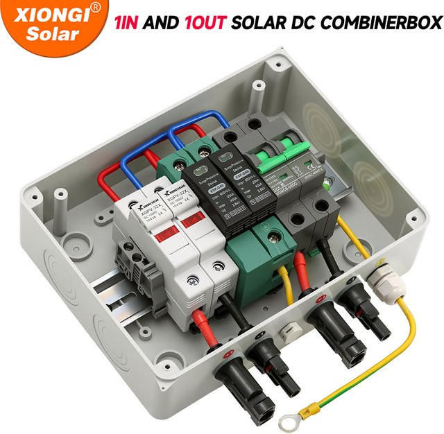 XIONGISOLAR Solar Photovoltaik PV Combiner Box mit Blitzschutz, 1 in 1 out DC 600 V, Sicherung MCB und SPD, wasserdichte IP65 Box, grau - Bild 1