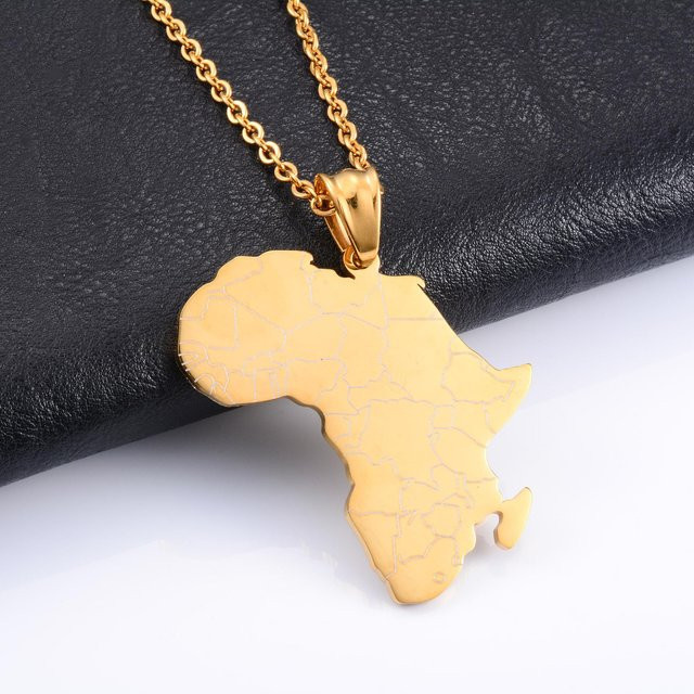 YULIN Halskette mit Anhänger Afrikanische Karte, Edelstahl, Gold, Unisex - Bild 1