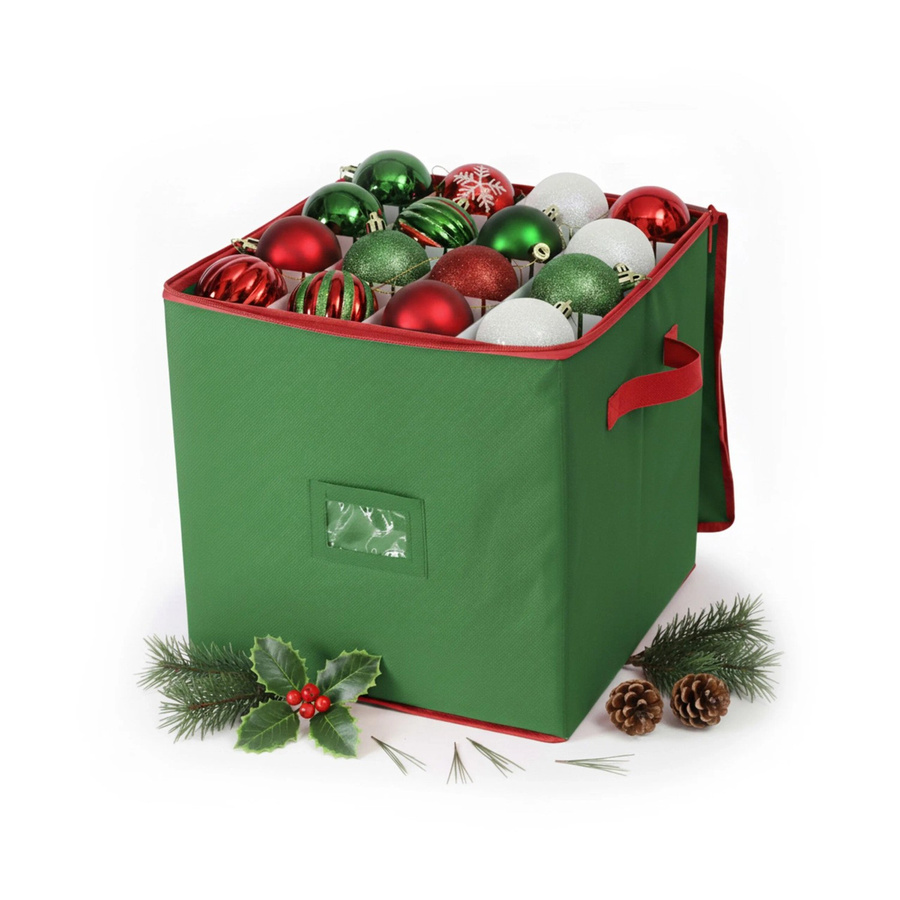 Relaxdays Weihnachtskugel Aufbewahrungsbox in Grün mit 64 Fächern, B/T/H: 33 x 33 x 33 cm - Bild 2