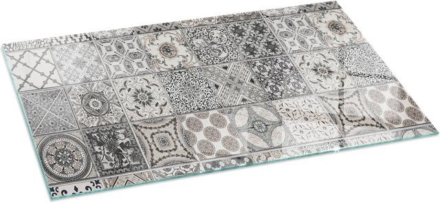 Tulup Dekorative Kamin-Glasplatte mit Fliesenmuster in Schwarz, B: 140 cm, T: 70 cm - Bild 1