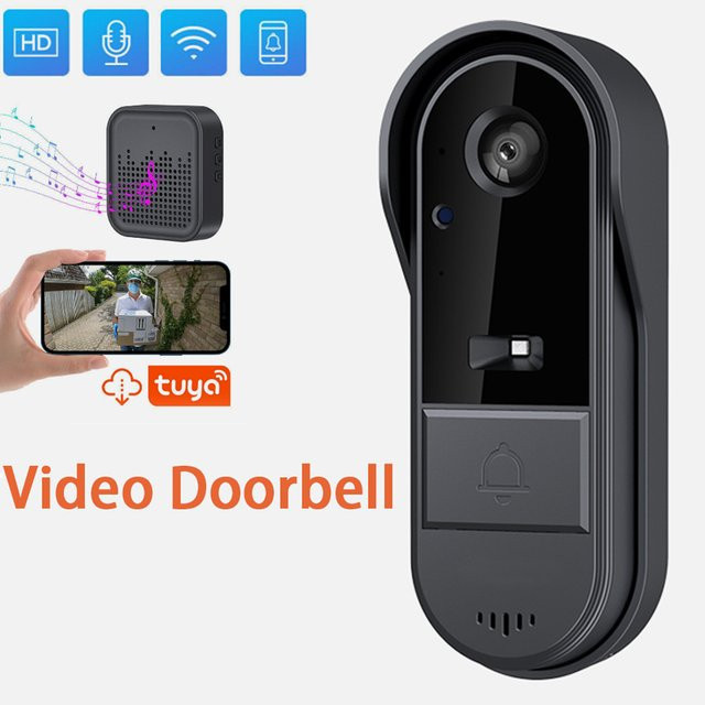 Tuya Smart WiFi Outdoor Video Türklingel mit Kamera, Wasserdichte visuelle Gegensprechanlage in Schwarz mit HD Nachtsicht und Motion Detektor - Bild 1