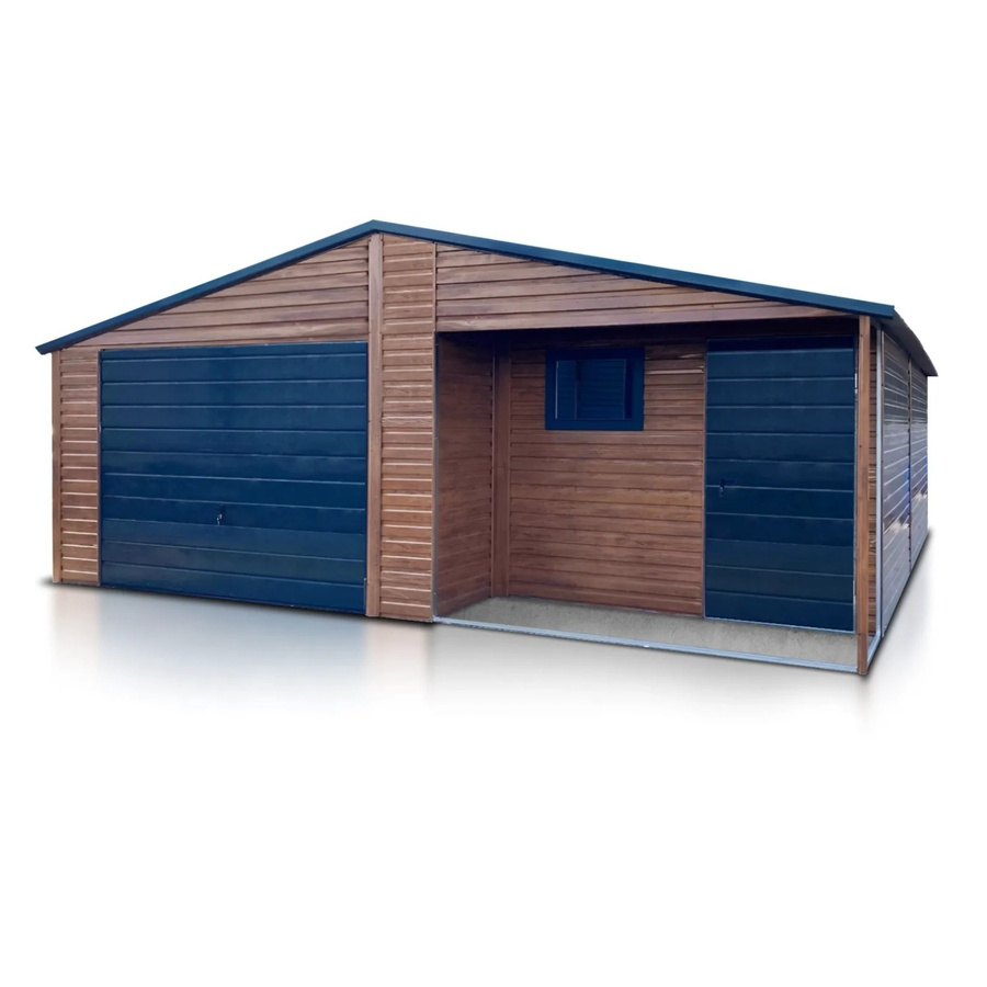 Liderstal Einzelgarage Premium aus Trapezprofilblech in Holzoptik mit Schwingtor und Seitengiebel, B/T/H: 700 x 800 x 290 cm - Bild 2
