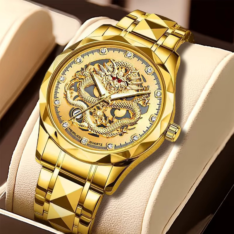 MEIRUIQI Armbanduhr, Quarz, Edelstahl, Gold, Gelbes Zifferblatt, Herren - Bild 2