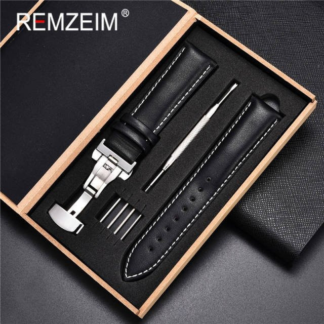 Uhrenarmband Echtleder, Kalbsleder, Schwarz, Herren, 22mm - Bild 1