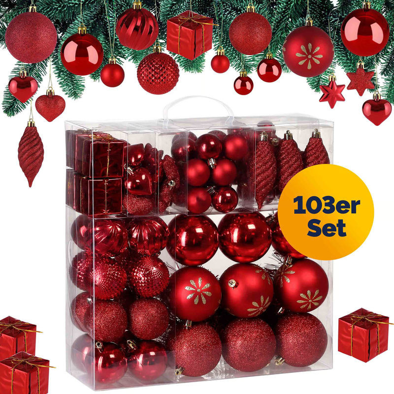 CASARIA Weihnachtskugeln 103er Set in Rot und Gold aus Kunststoff als Weihnachtsbaumschmuck - Bild 1