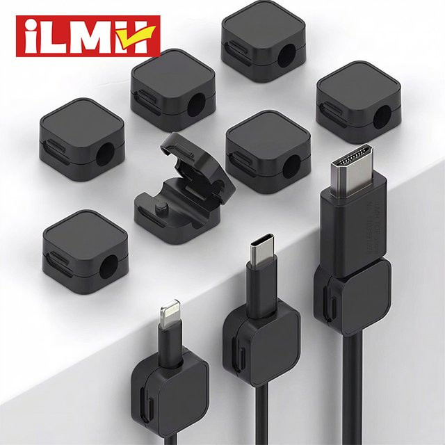 iLMH Verstellbare Kabelclips zur Kabelorganisation, Selbstklebender Kabelhalter aus Kunststoff für Schreibtisch, Büro und Auto, Schwarz oder Weiß - Bild 1