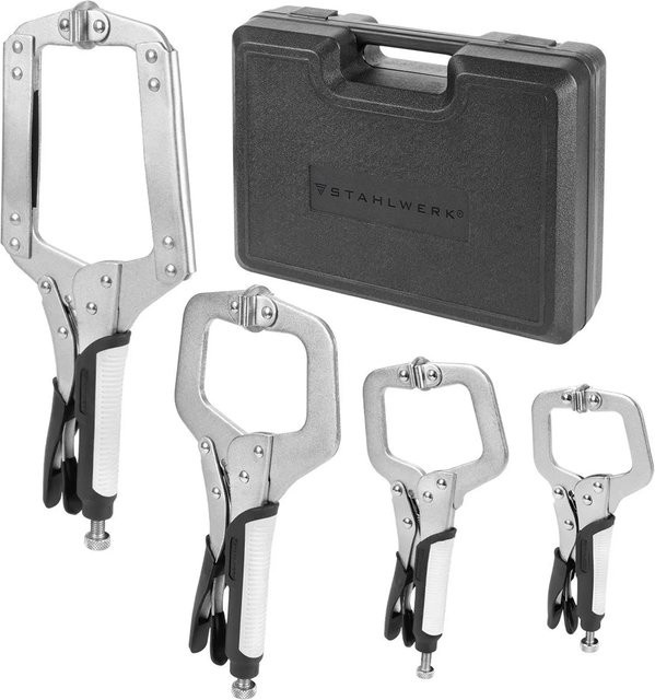 STAHLWERK Gripzangen Set 4-teilig C-Form in Schwarz und Silber, 6 bis 14 Zoll inklusive Transportkoffer - Bild 1