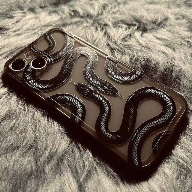 Transparente iPhone Handyhülle mit schwarzem Schlangen-Design für Apple iPhone 16 Pro Max, 15, 14 Pro, 13 und 12 - Bild 1