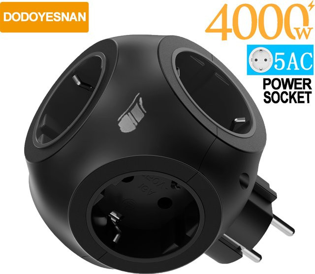 Steckdosenleiste mit 5 Steckdosen für Wandmontage, 4000 W, Schwarz, EU-Stecker - Bild 1