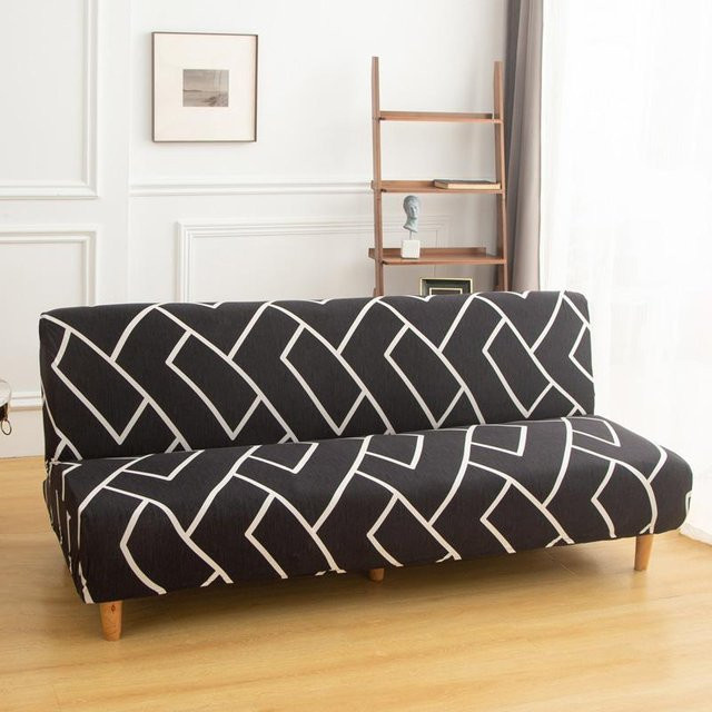 LANMOLIFE Faltbare Sofabettabdeckung aus Stretch-Material, Armlose Möbelschutzhülle für Futon, Waschbar, Grau, Größe M (160-190 cm) - Bild 1
