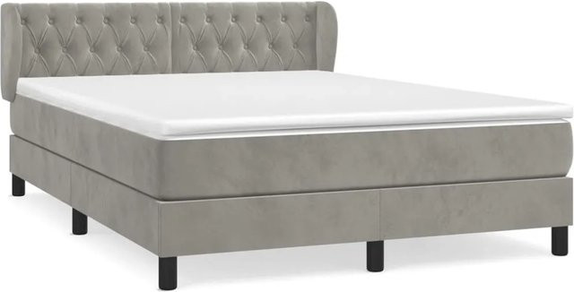 vidaXL Boxspringbett mit Matratze Hybrid-Design in Hellgrau Samt, B/T: 140 x 190 cm - Bild 1