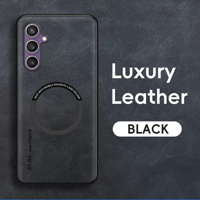 Luxus Magnetische Lederhülle für Samsung Galaxy S25 S24 S23 S22 Ultra und S24 FE mit MagSafe Kompatibilität in Schwarz - Bild 1