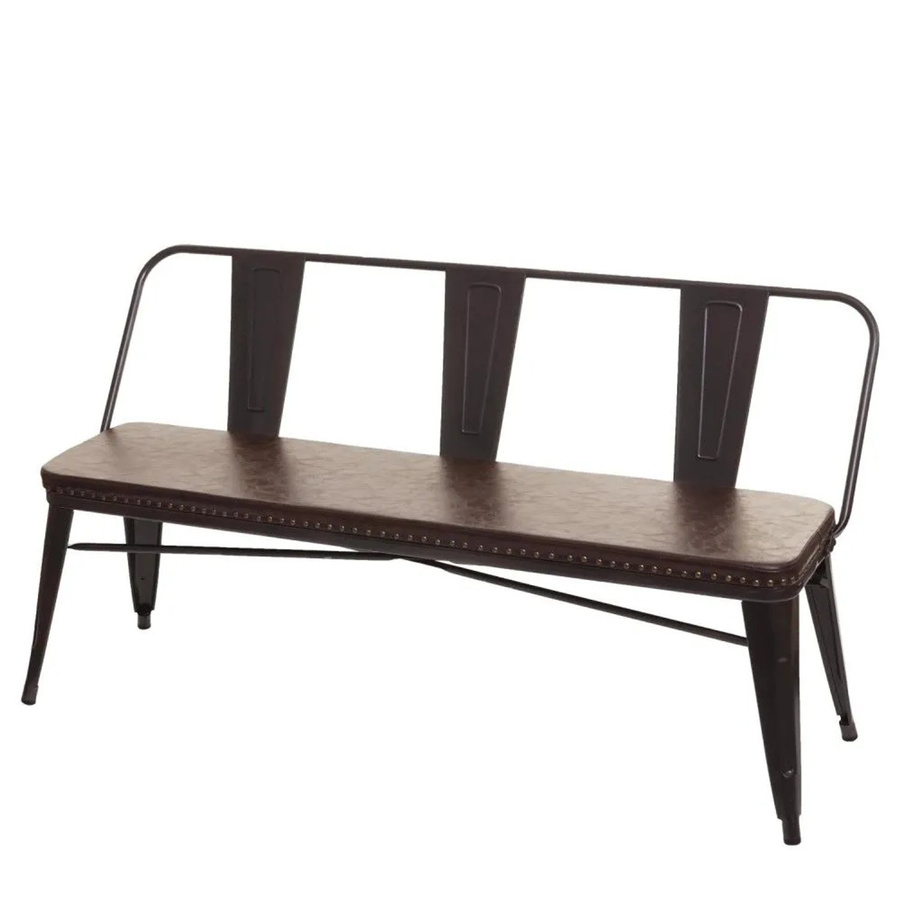 3er Sitzbank MCW-H10 im Chesterfield Industrie-Design aus Kunstleder, schwarz-braun, B/T/H: 153 x 56 x 80 cm - Bild 2