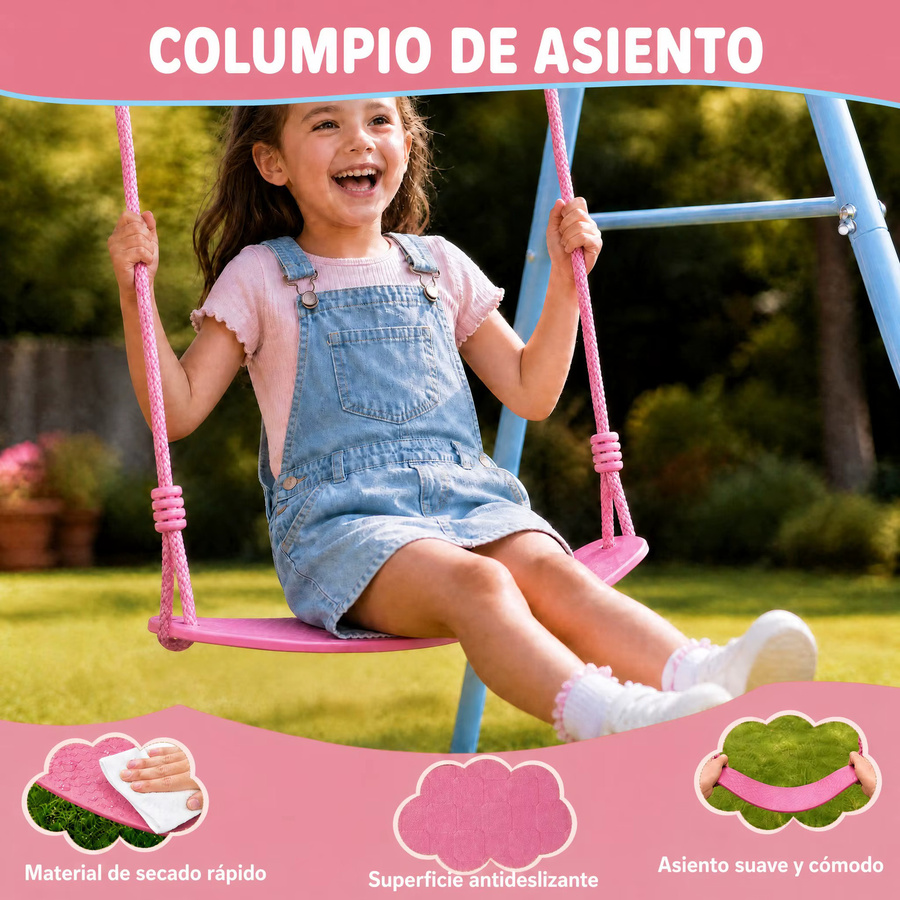 hotsizz 2-in-1 Outdoor-Kinderschaukel mit Korbschaukel und klassischer Schaukel, Pink, B/T/H: 207 x 179 x 147 cm - Bild 3
