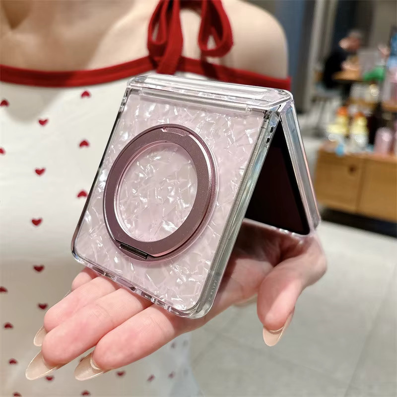 Magnetische Handyhülle mit Muschelstruktur und 360 Grad Drehbarer Halterung für Samsung Galaxy Z Flip 7 6 5 Z Flip7 FE, Transparent, Stoßfeste Abdeckung - Bild 4