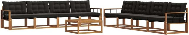 vidaXL Outdoor-Sofagarnitur 9-tlg. aus Akazienholz mit Textilene und Kissen, Schwarz und Natur - Bild 1