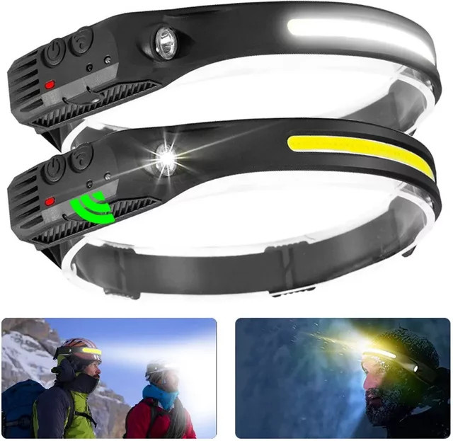 ESMARTER COB LED Stirnlampe mit Bewegungssensor, USB aufladbar, Schwarz - Bild 1