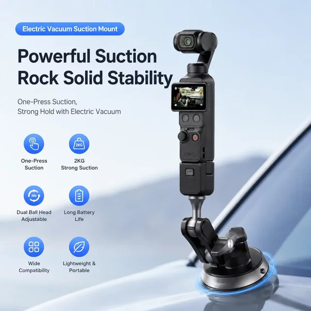 SZKOSTON Elektrische Auto-Saugnapfhalterung für Insta360 X4 X5 GoPro 13 12 11 10 9 8 und DJI Action 6 5 4 Pocket 4 Schnellwechsel-Halterung - Bild 1