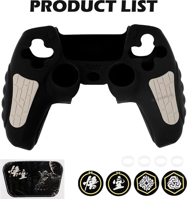 Ispoofer Silikon-Schutzhülle für PlayStation PS5-Gamepad-Controller in Schwarz mit Daumenstick-Griffkappen und Touchpad-Aufkleber - Bild 1