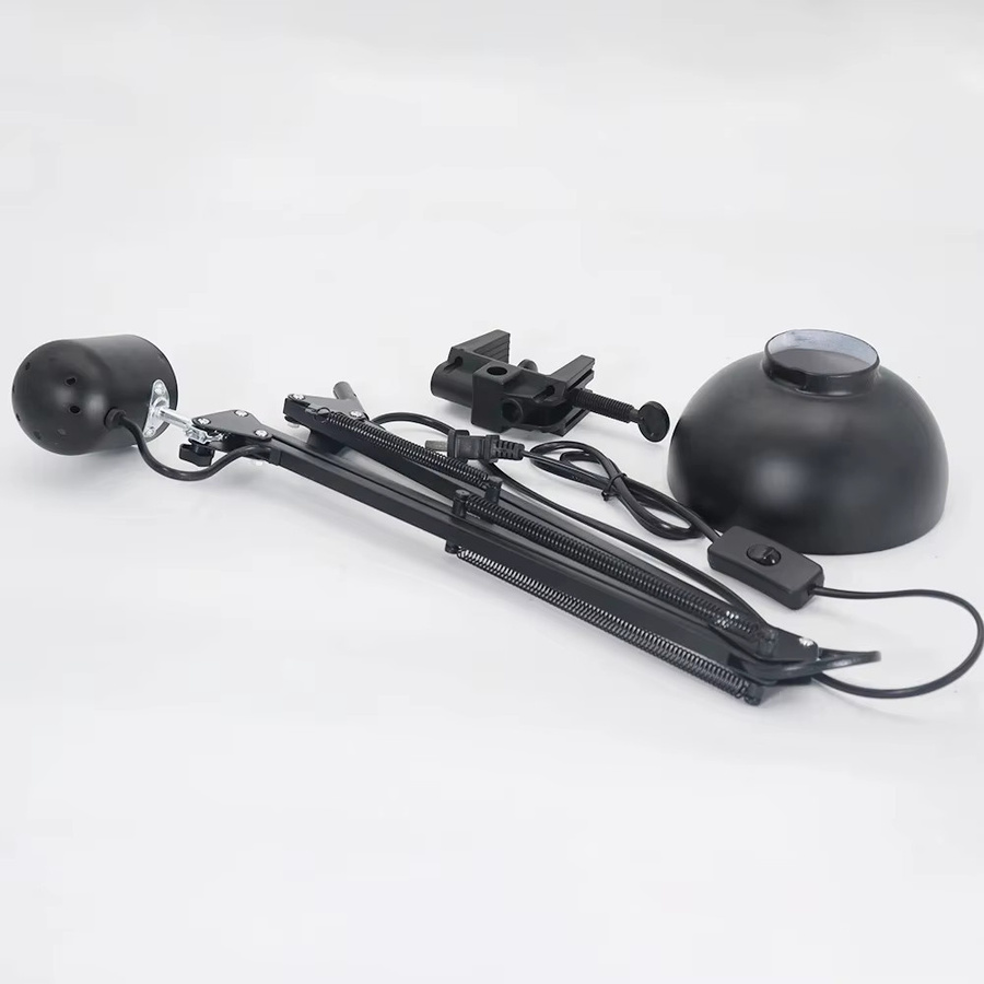 JOYINLED Schreibtischlampe in Schwarz mit flexibler Halterung und Kopfklemme, E27 Fassung, verstellbarer Schwenkarm aus Metall für Büro und Studium - Bild 3