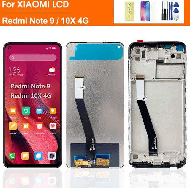Xiaomi Redmi Note 9 LCD Display Touchscreen mit Rahmen, 6.53 Zoll, Schwarz - Bild 1