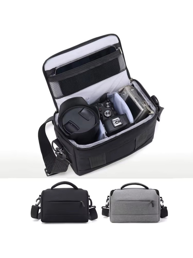 DIXSG Nylon-Schultertasche als Kameratasche für Sony Canon Fuji in Schwarz und Grau - Bild 1