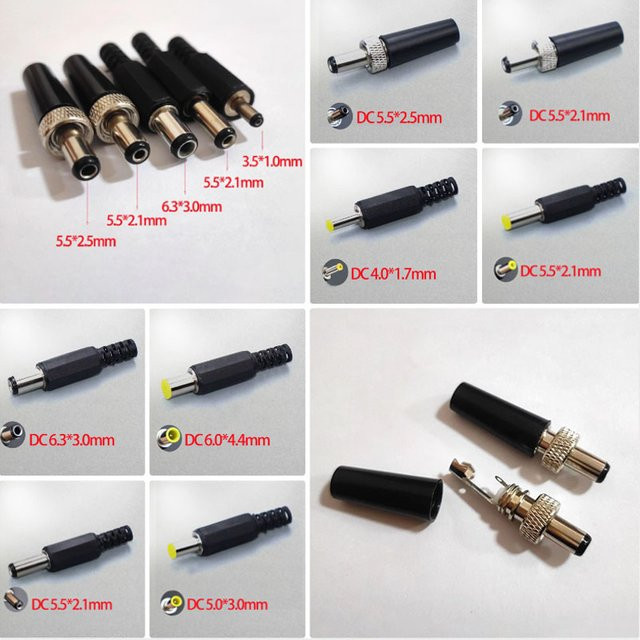 JCD DC-Stromstecker Set, Männliche Lade-Lötstecker Adapter in Schwarz, verschiedene Größen: 2,5x0,7mm, 3,5x1,35mm, 5,5x2,1mm und 5,5x2,5mm - Bild 1