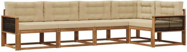 vidaXL Outdoor-Sofagarnitur in L-Form aus massivem Akazienholz mit Kissen in Beige und Natur - Bild 1