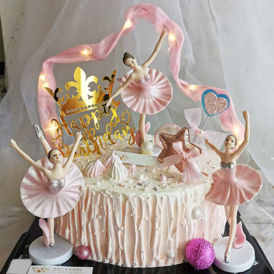 Kesoto Kuchen Topper Ballerina 3er Pack in Rosa mit Ballett Hausschuhen für Kinder Geburtstag und Party - Bild 1