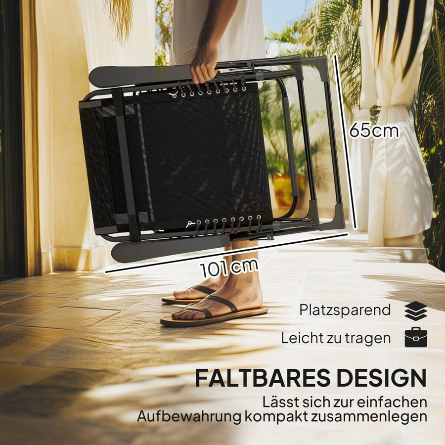 Outsunny Sonnenliege aus Metall in Schwarz mit verstellbarer Kopfstütze und Textilene-Bezug, B/H/L: 65 x 112 x 90 cm - Bild 2