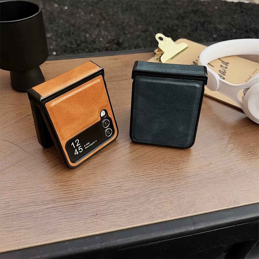Samsung Galaxy Z Flip 7 FE 6 5 4 Handyhülle aus Retro Business PU-Leder in Braun mit Scharnierabdeckung und Stoßschutz - Bild 3