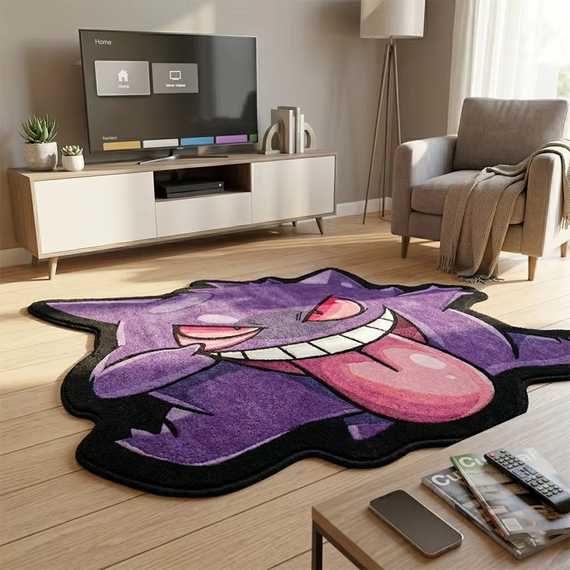 Pokemon Gengar Teppich von Bandai in Lila, rutschfeste Plüsch-Bodenmatte für Schlafzimmer und Gamingzimmer - Bild 2
