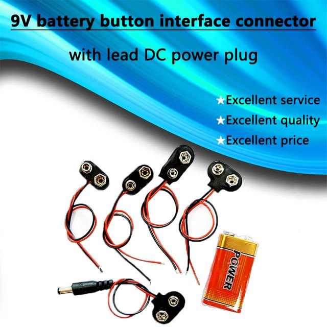 PENGHEKEJI 9V-Batterie-Knopfzellen-Anschluss mit Kabel und Gleichstromstecker in Schwarz - Bild 1