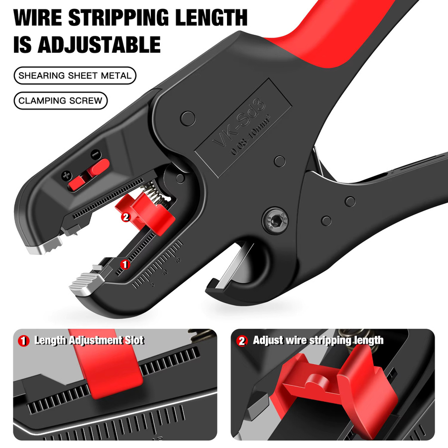 CLAMPLUS Automatisches 2-in-1-Abisolierwerkzeug und Kabelmesser in Schwarz für 32–7 AWG (0,03 mm2–10 mm2) - Bild 3