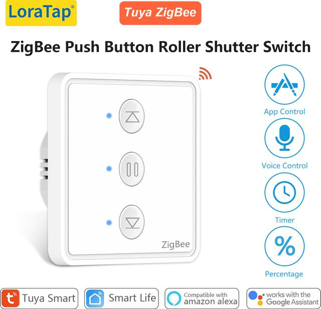 LoraTap Tuya Smart Life ZigBee Vorhang-Drucktastenschalter mit Fernbedienung in Weiß, kompatibel mit Google Assistant und Alexa, B/B/B: 8 x 8 x 8 cm - Bild 1