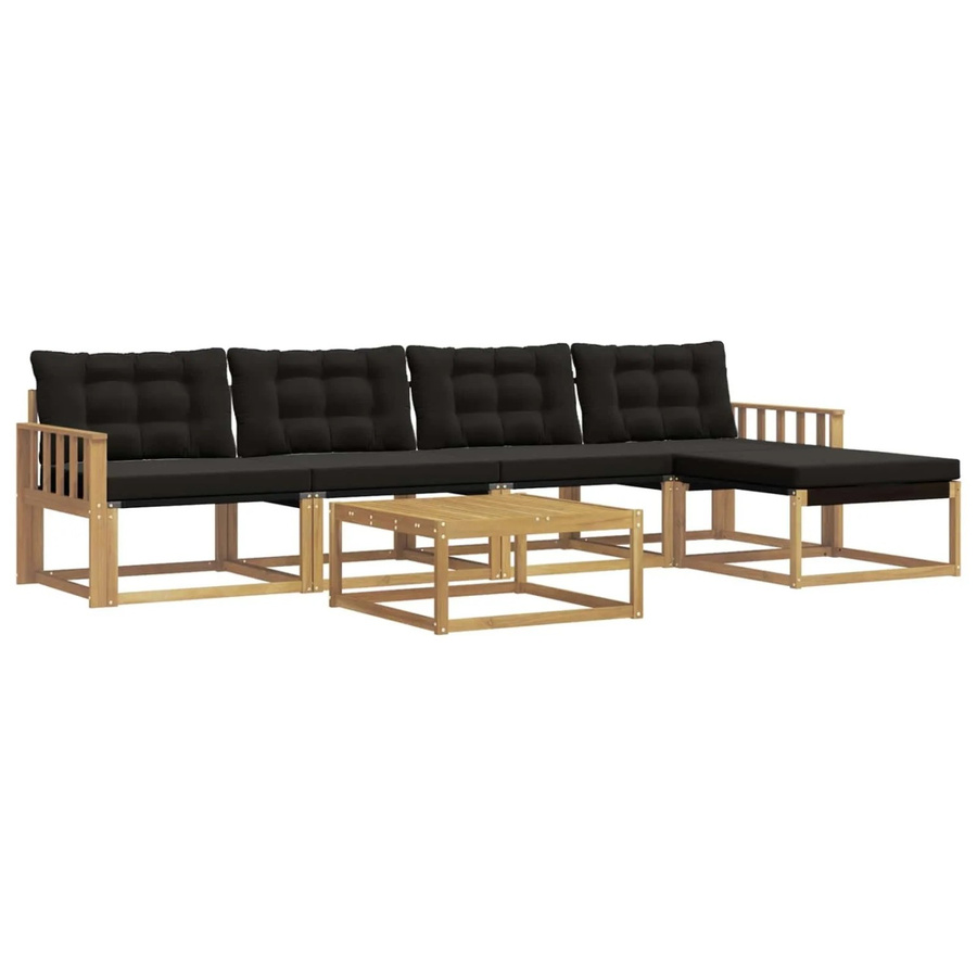 vidaXL Outdoor-Sofagarnitur 6-teilig aus Akazienholz mit Textilene und Polstern in Weiß-Schwarz - Bild 2